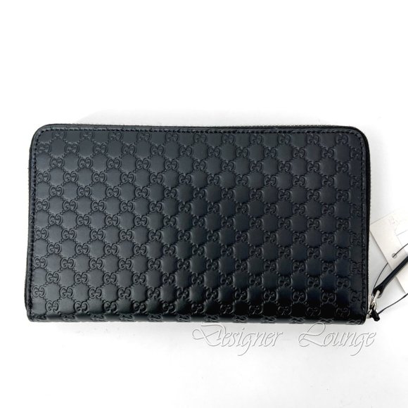 ⚡️SOLD! NEW GUCCI Black Leather Micro GG Guccissima Zip Around Large Wallet - Picture 2 of 13